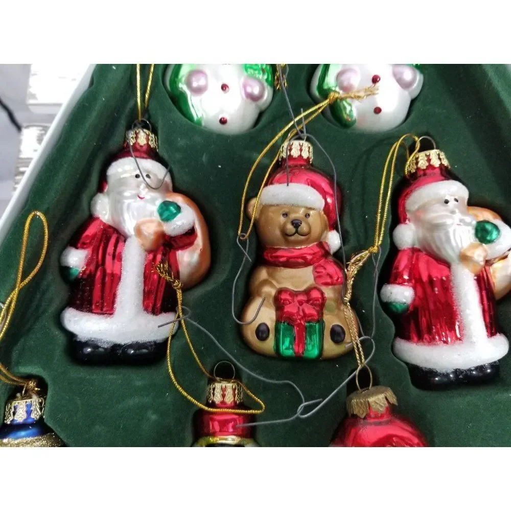 Huntington Xmas Holiday ornament set‎ Santa Snowman Bear Gingerbread glass blown